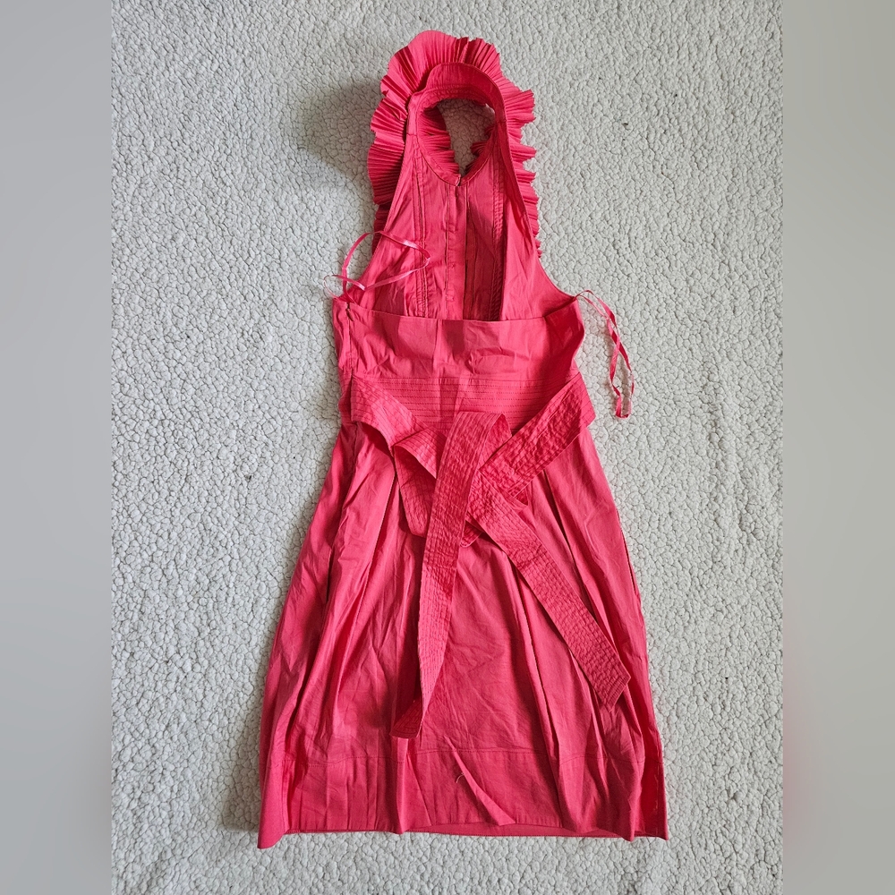 BCBGMAXAZRIA Women Pink Cotton Halter Neck Sleeveless Knee Length Dress Size 0 - Picture 3 of 5